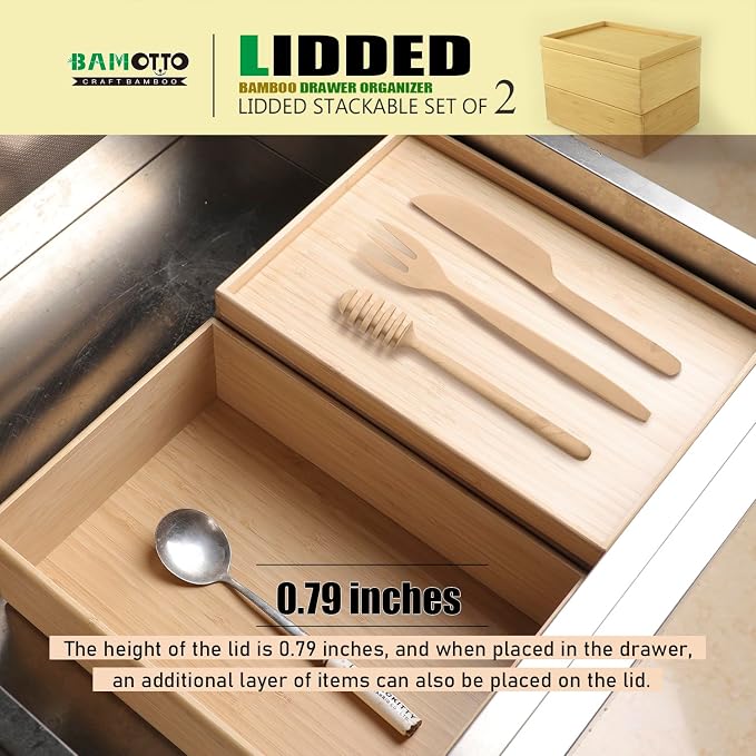 Stackable Bamboo Drawer Organizer Set – 2 Boxes - Image 5