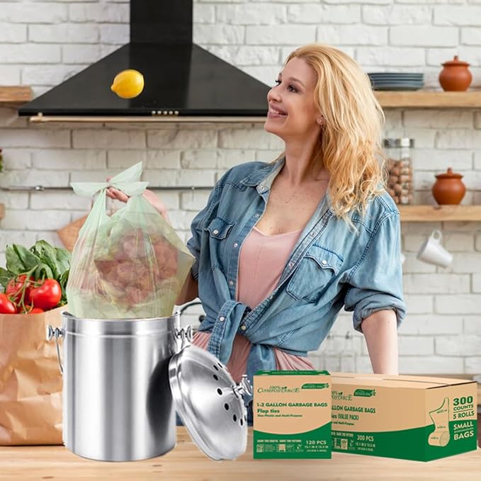 1-2 Gallon Flap Tie Compostable Trash Bags, Biodegradable Kitchen Garbage Bags - Image 6