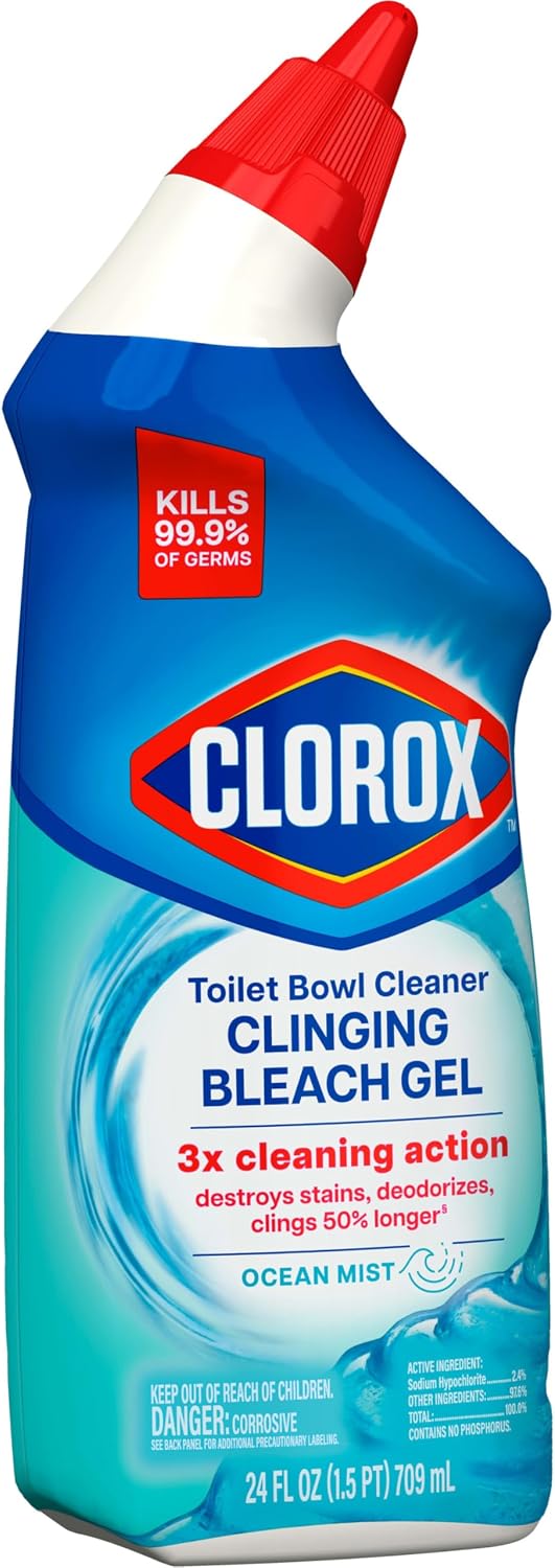 Clorox Toilet Bowl Cleaner Clinging Bleach Gel, Ocean Mist, 24 Fluid Ounces (Package May Vary)