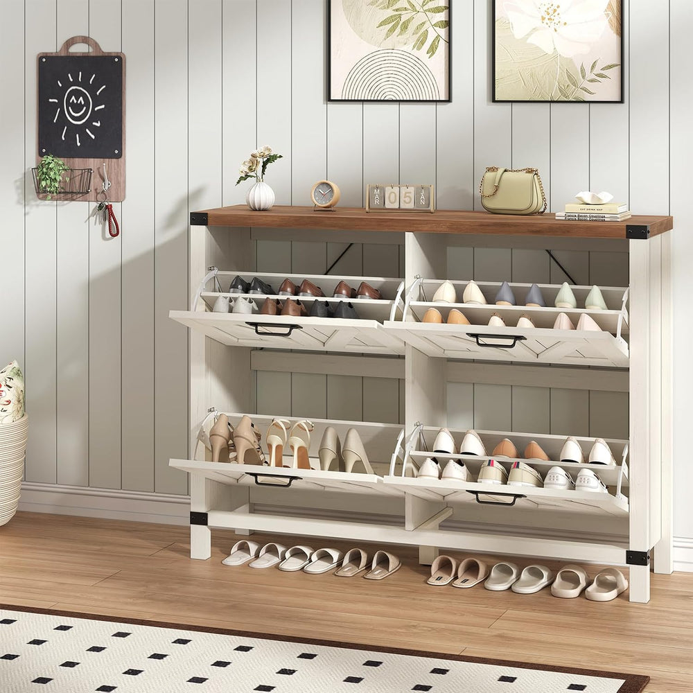 47" Farmhouse Shoe Cabinet with 4 Flip Drawers for Entryway, Hallway