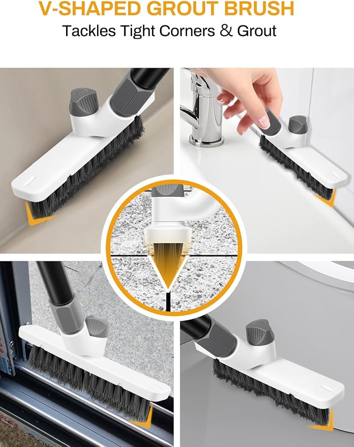 3 in 1 Floor Scrub Brush with Long Handle 55" Push Broom Stiff Bristle Scrubber - Image 6
