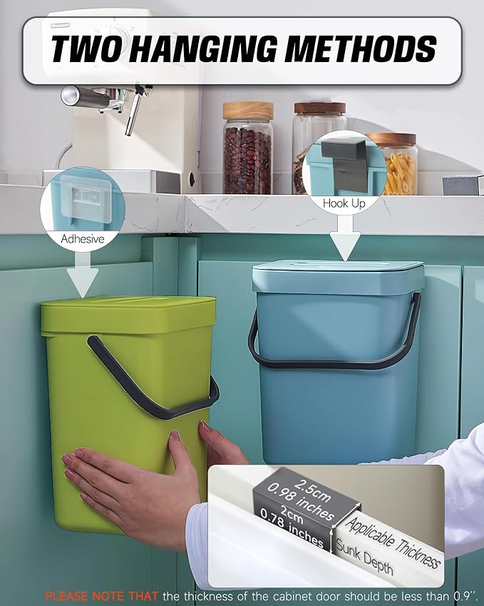 Compost Bin for Kitchen Countertop 5L/1.3 Gal Hanging Small Trash Can - Image 6