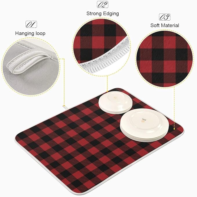 Red and Black Buffalo Plaid Dish Drying Mat 16x18 - Image 4