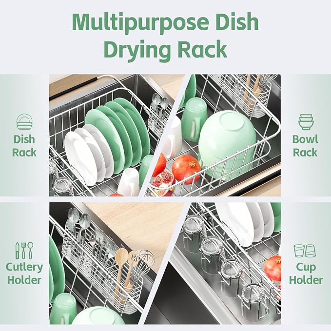 Dish Drying Rack in Sink, Extendable Stainless Steel Dish Drainers - Image 4