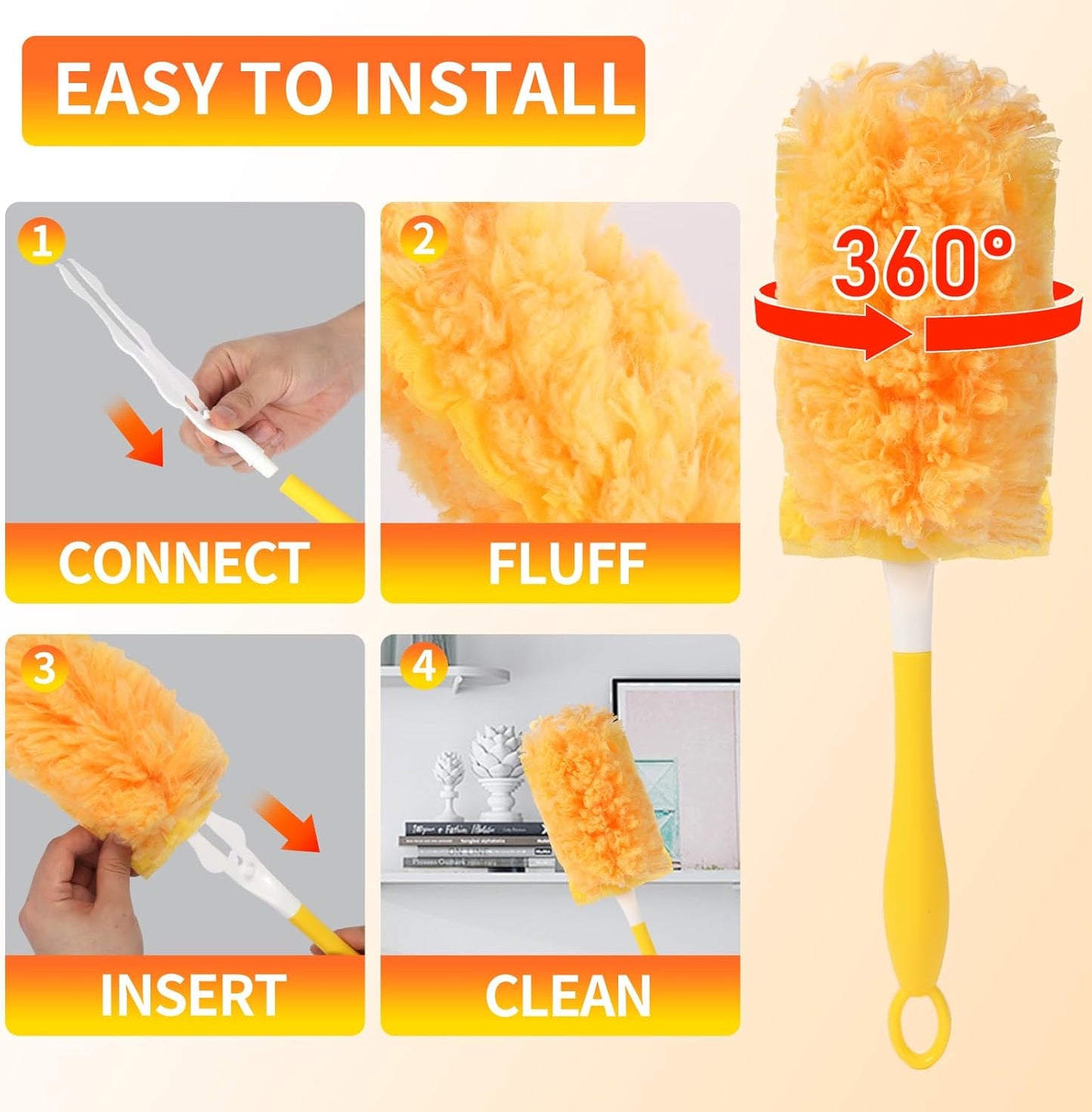 60 Count Duster Refill for Swiffer Duster with 1 Handle - 360° Multi-Surface Larger Size Feather Dusters, Disposable Duster Kit for Cleaning Home, Furniture, Blinds and Ceiling Fans