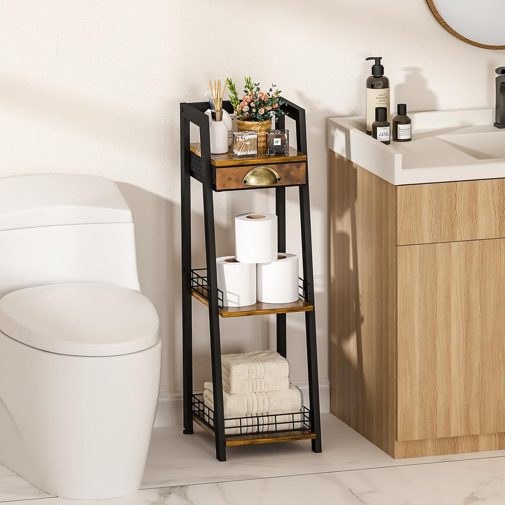 keomaisyto 3-Tier Narrow Bathroom Shelves with Drawer, Bathroom Organizers an...