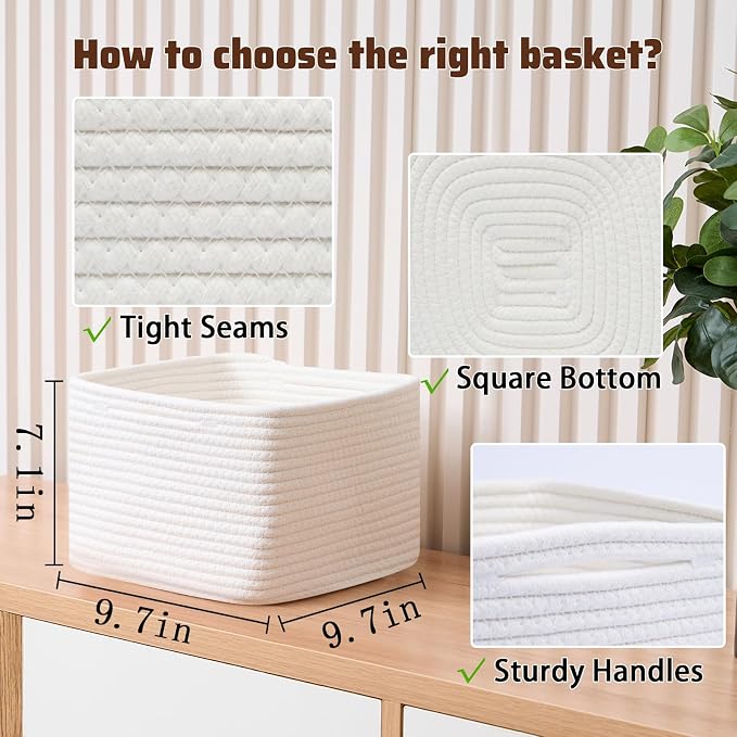 Small Organizing Baskets for Cubes Shelf, 9.7x9.7x7.1 Inch Rope Woven Storage - Image 2