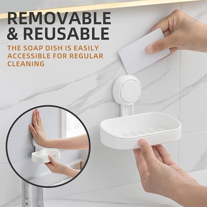 LEVERLOC Soap Dish Holder for Shower Suction Cup Wall Mounted Self Draining - Image 10