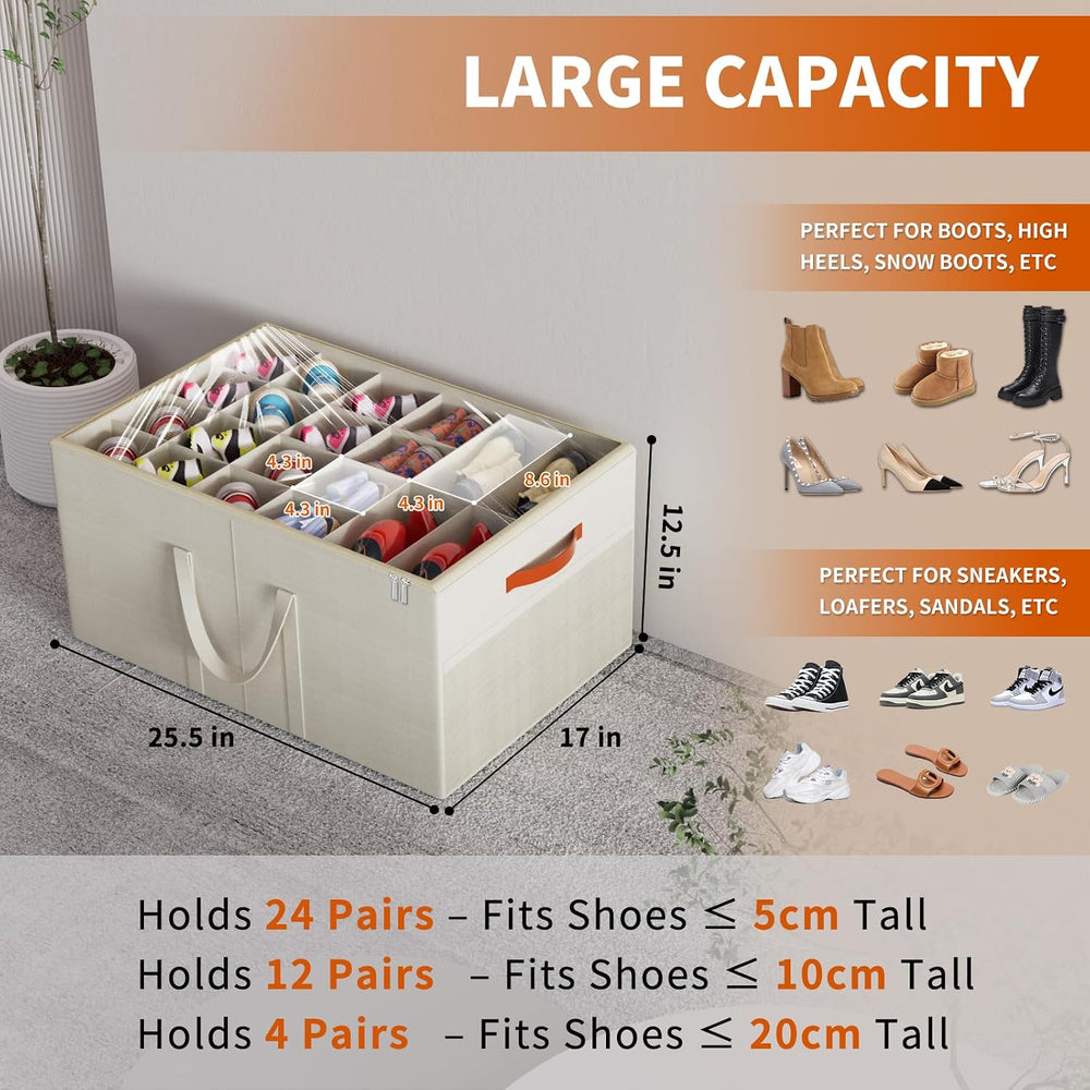 Aokeyee 2 Pack Shoe Organizer for Closet, Large Shoe Storage Box, Beige
