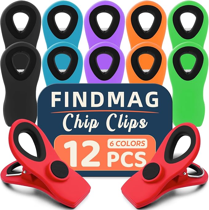 12 Pack Magnetic Chip Clips, Bread Clips Food Bag Clips by FINDMAG