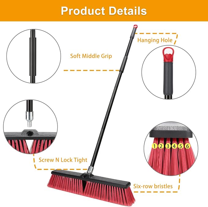 18 inches Push Broom Outdoor Garden Broom - Image 5