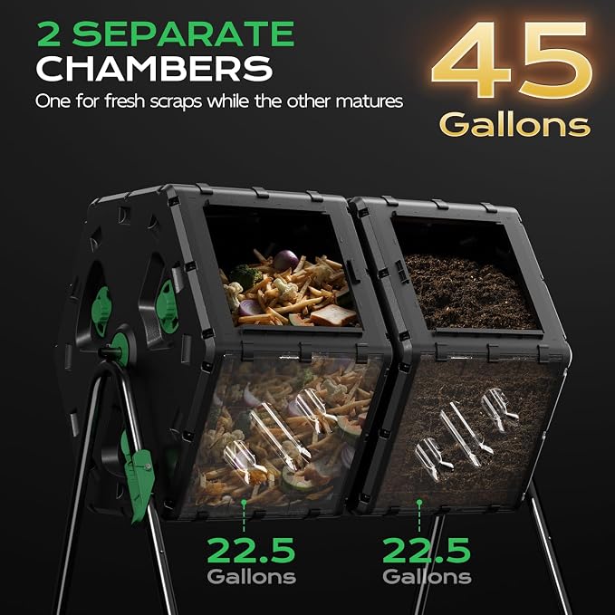 Compost Tumbler 45 Gallon/170L, Easy-Assemble Dual Chamber Compost Bin Outdoor - Image 3