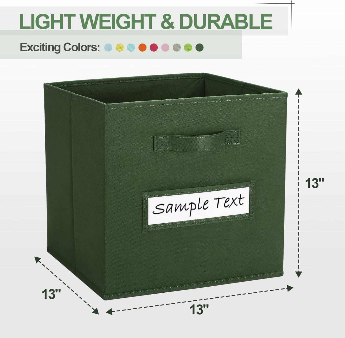 13x13x13 storage cube bins (Set of 10) Fabric storage cubes with 10 Labels Window Cards & a Pen, storage cubes 13x13, Collapsible 13 inch cube storage bins, Cubby Organizer Boxes, Dark Green