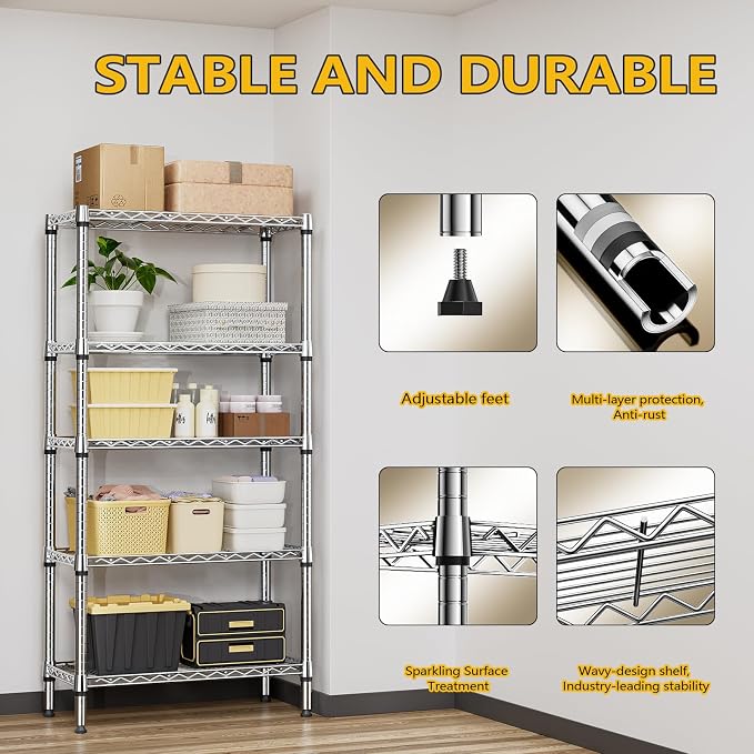 1250 lbs 5 Tier Shelf Metal Storage Shelves Shelving Wire Rack Heavy Duty - Image 6