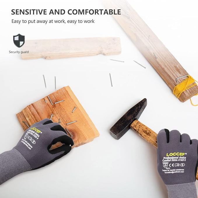 LOCCEF Work Gloves MicroFoam Nitrile Coated-6 Pairs, Seamless Knit Nylon Gloves - Image 8