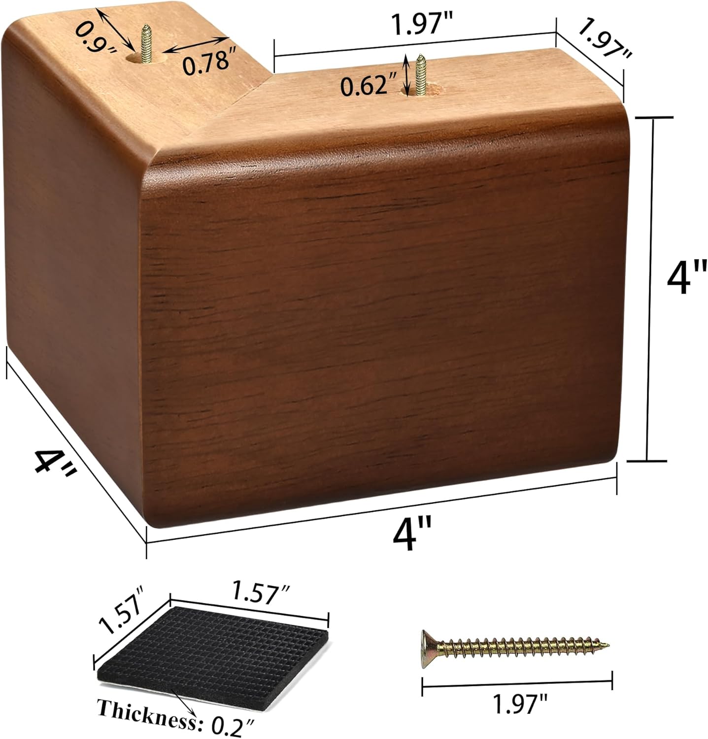 Solid Wood Legs for Furniture, L-Shaped Bed Risers, Furniture Legs for Sofa Couch Dresser Cabinet Table, Couch Sofa Feet, Furniture Risers, Bed Lifters 4 Pack