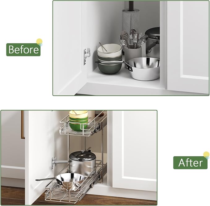 2 Tier Individual Pull Out Cabinet Organizer 9" W x 21½" D, Heavy Duty Cabinet - Image 8