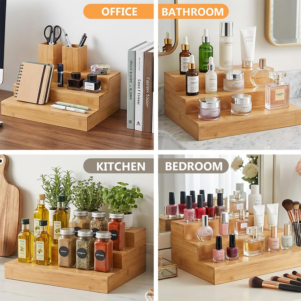 Bamboo 3-Tier Step Spice Rack 2-Pack, Countertop & Cabinet Shelf