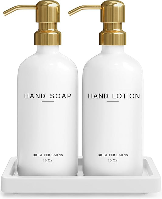Luxury Glass Soap and Lotion Dispenser Set by BrighterBarns