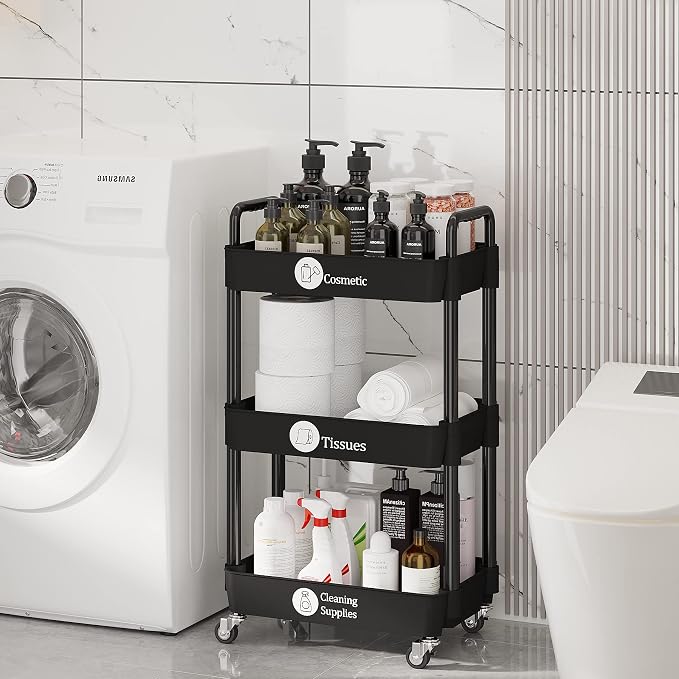 Laiensia 3-Tier Kitchen Storage Cart, Mobile Shelving Unit Cart - Image 8