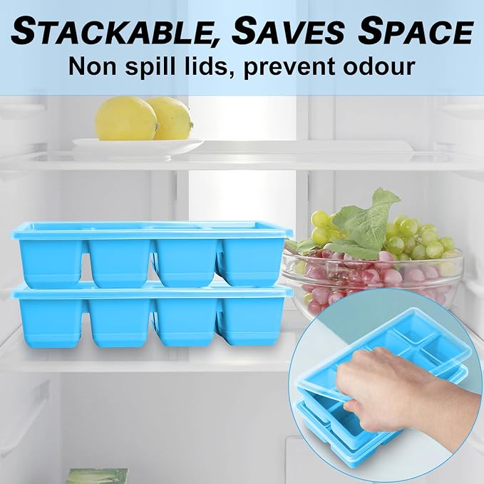 Large Ice Cube Trays, JRISBO 2 Pack Reusable Silicone Ice Cube Molds - Image 4