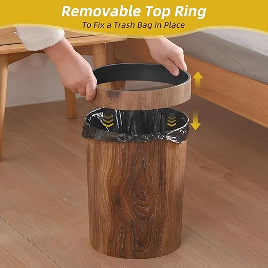 Wood Grain Plastic Trash Can Bedroom, Round 2-Pack, 3.4 Gal Farmhouse - Image 3