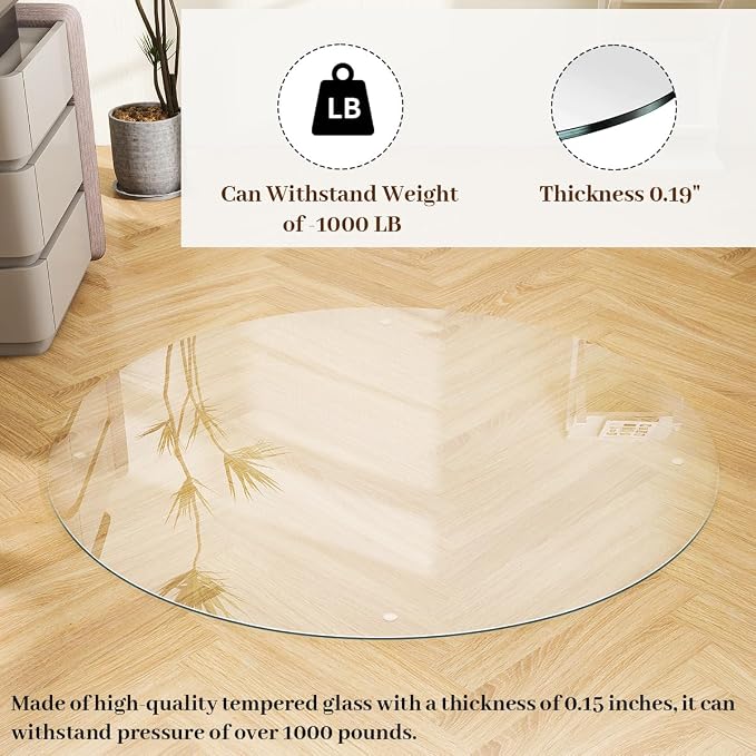 55" x 55" Round Glass Chair Mat, Heavy Duty Hard Floor Mat - Image 3