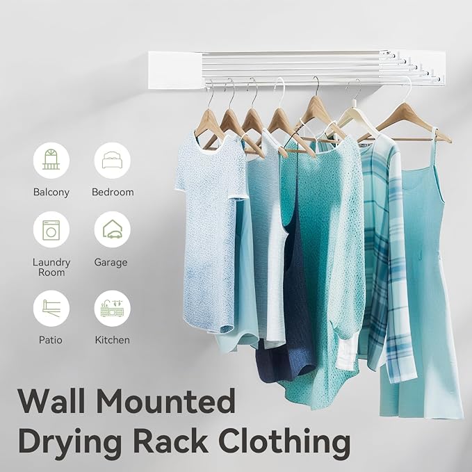 Wall Mounted Clothes Drying Rack, 5 Aluminum Rods, Collapsible, 32 inches - Image 4