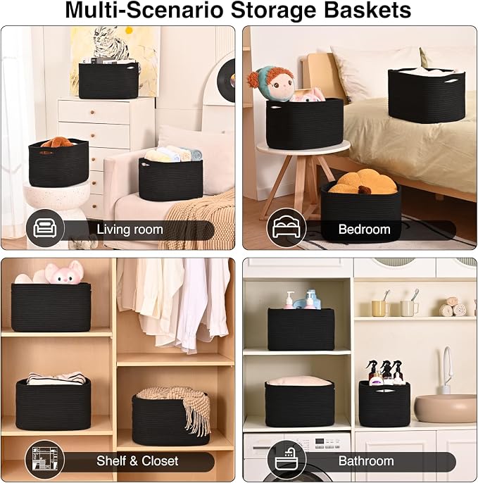 Black Storage Baskets for Organizing Shelves, Toy Basket for Nursery, Woven - Image 5