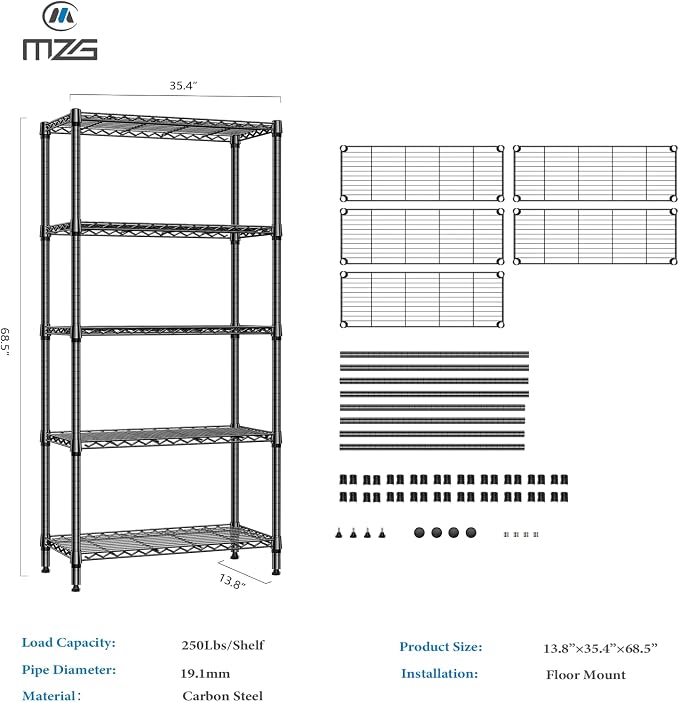 1250 lbs 5 Tier Shelf Metal Storage Shelves Shelving Wire Rack Heavy Duty - Image 3