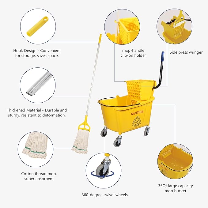 35Qt. Side-Press Mop Bucket and Wringer Combo on Wheels, - Image 3