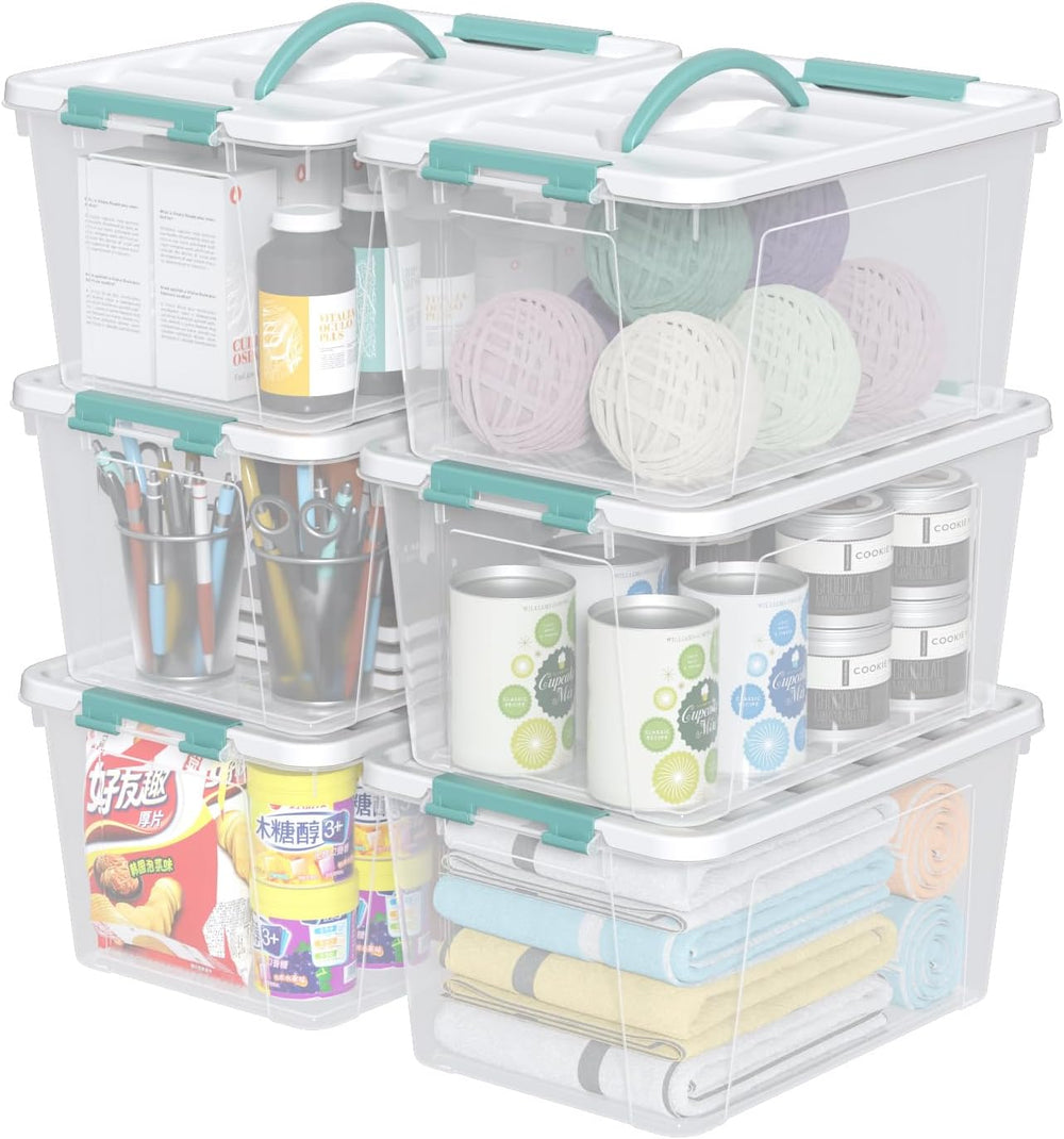 14 Quart Clear Storage Boxes with Handles, Plastic Latching Bins with Lids, 6...