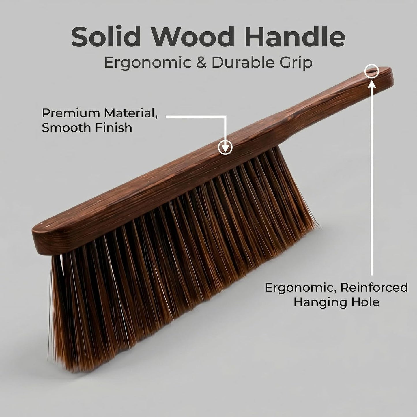 Hand Broom with Soft Horsehair Bristles, Wooden Handle, Dusting Brush for Car, Bed, Furniture, and Couch