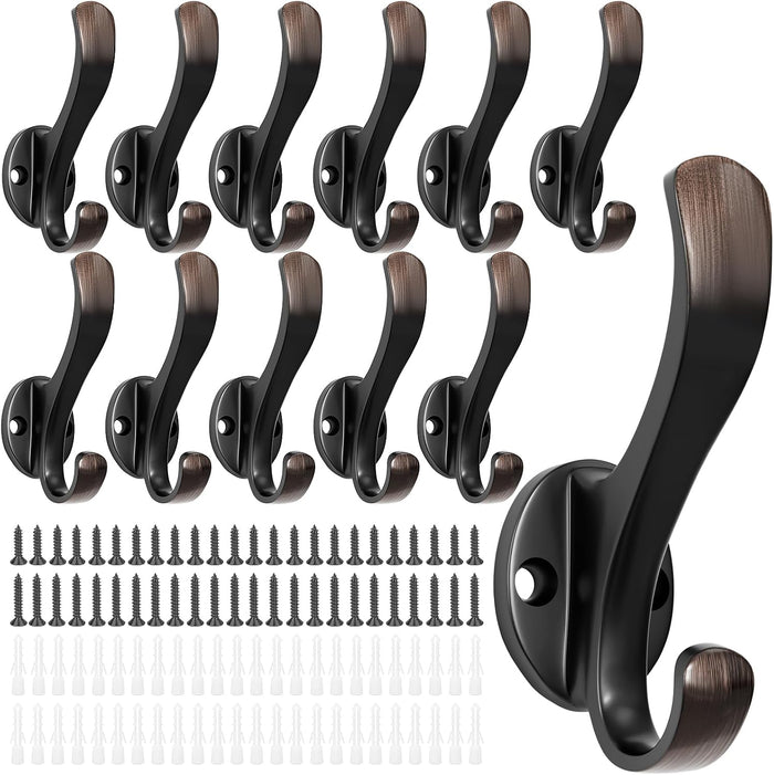 Coat Hooks Heavy Duty - Anti-Rust Oil Rubbed Bronze Towel Hook Decorative Wall Hooks for Hanging Towel, Robe, Scarf, Bathroom Entryway Cubicle Closet Mudroom Garage (12 Pack-Vintage)