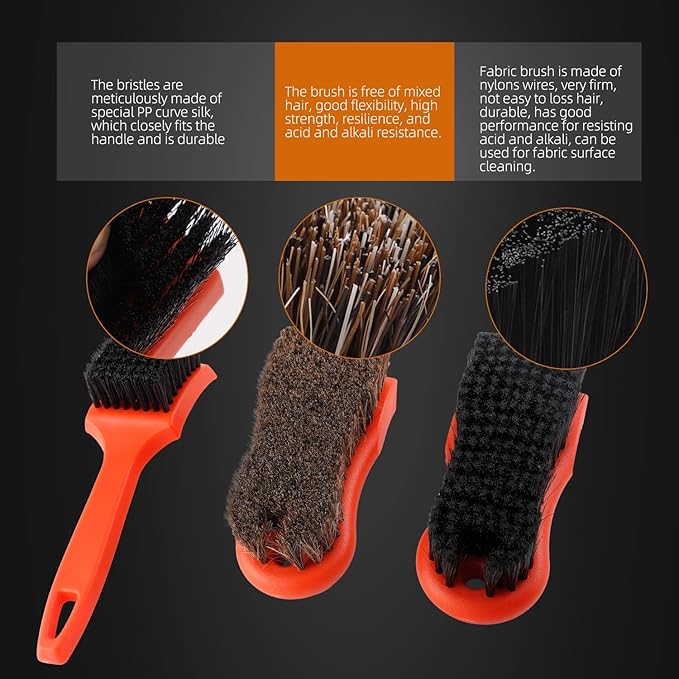 SPTA 3Pcs Car Detailing Brush Kit, Leather & Textile Interior Brush, - Image 3