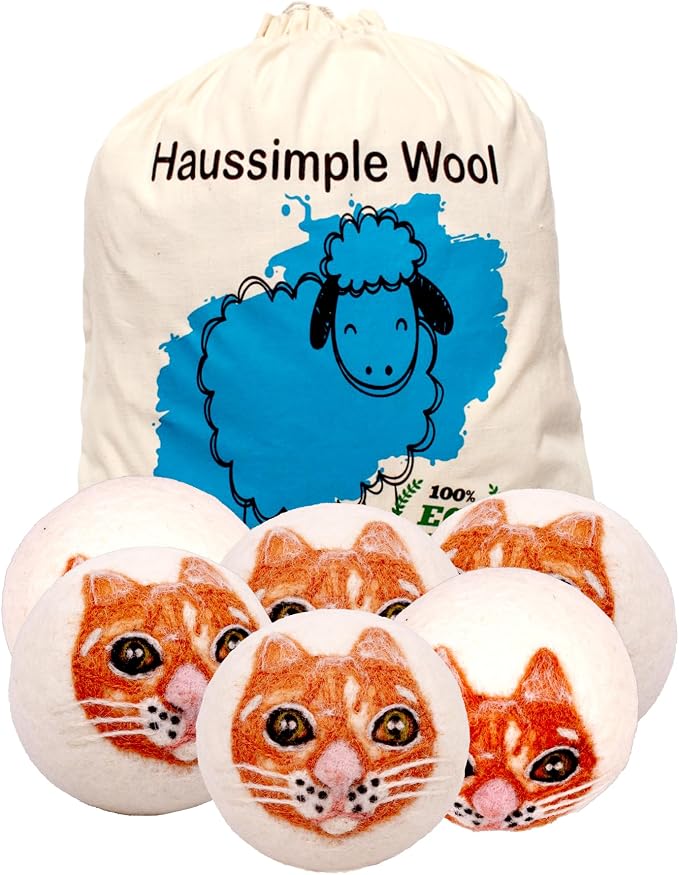 Wool Dryer Balls Organic Felt 6 Pack Laundry Fabric Softener, Extra Large by HAUSSIMPLE