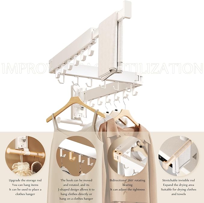 Wall Mounted Collapsible Clothes Drying Rack, Space-Saving Laundry Drying Rack - Image 6