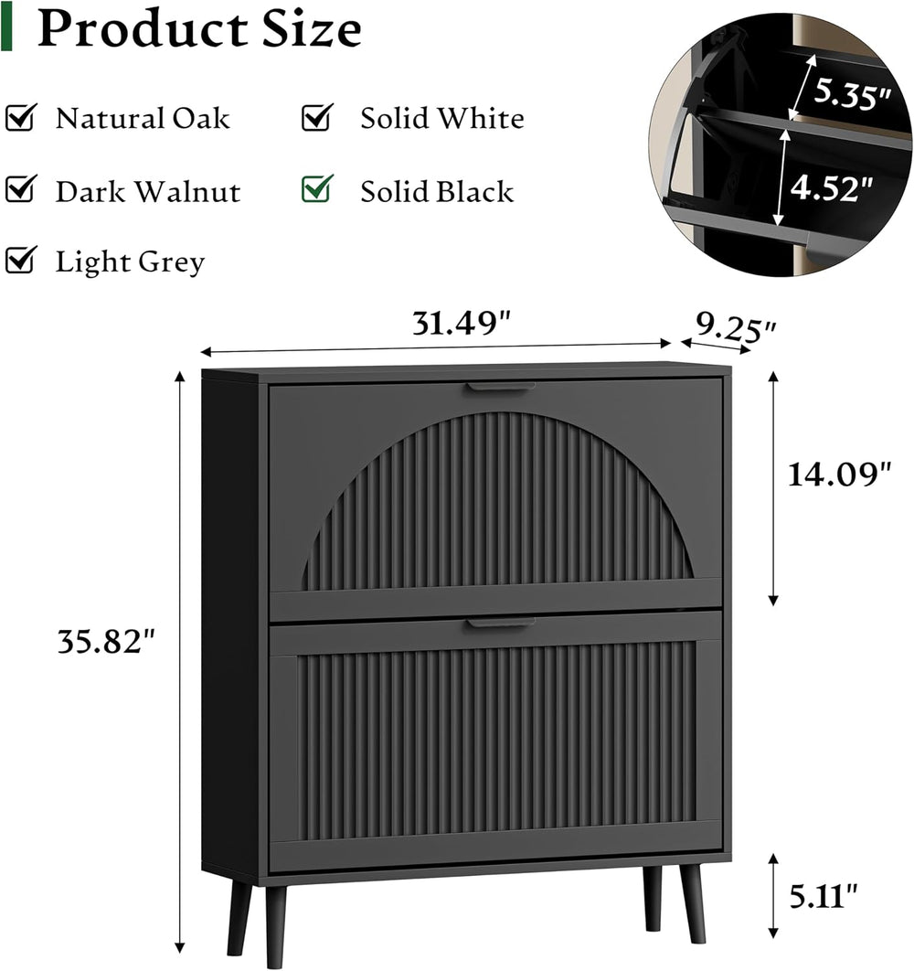 Xixini Shoe Storage Cabinet with 2 Flip Drawers, 36" Tall Narrow Wood Fl...