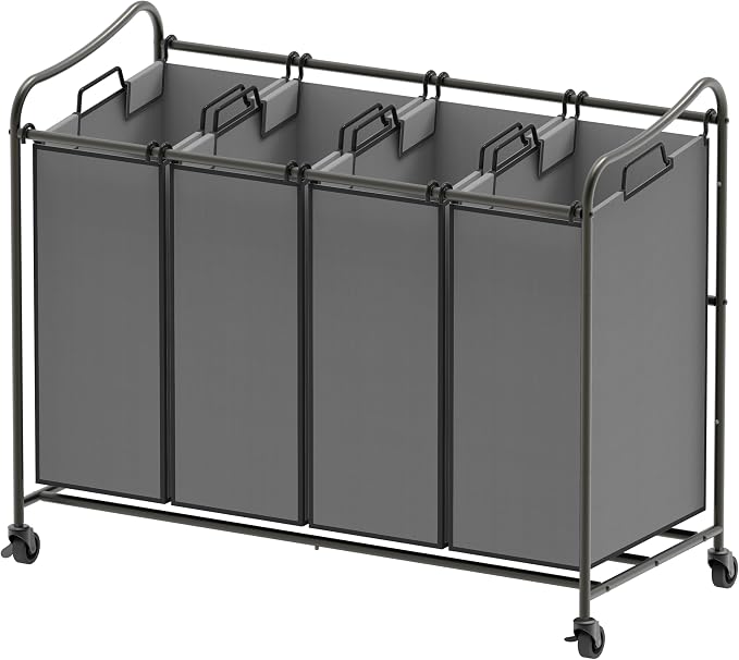 Simple Houseware 4-Bag Heavy Duty Laundry Sorter Rolling Cart, Dark Grey by SimpleHouseware