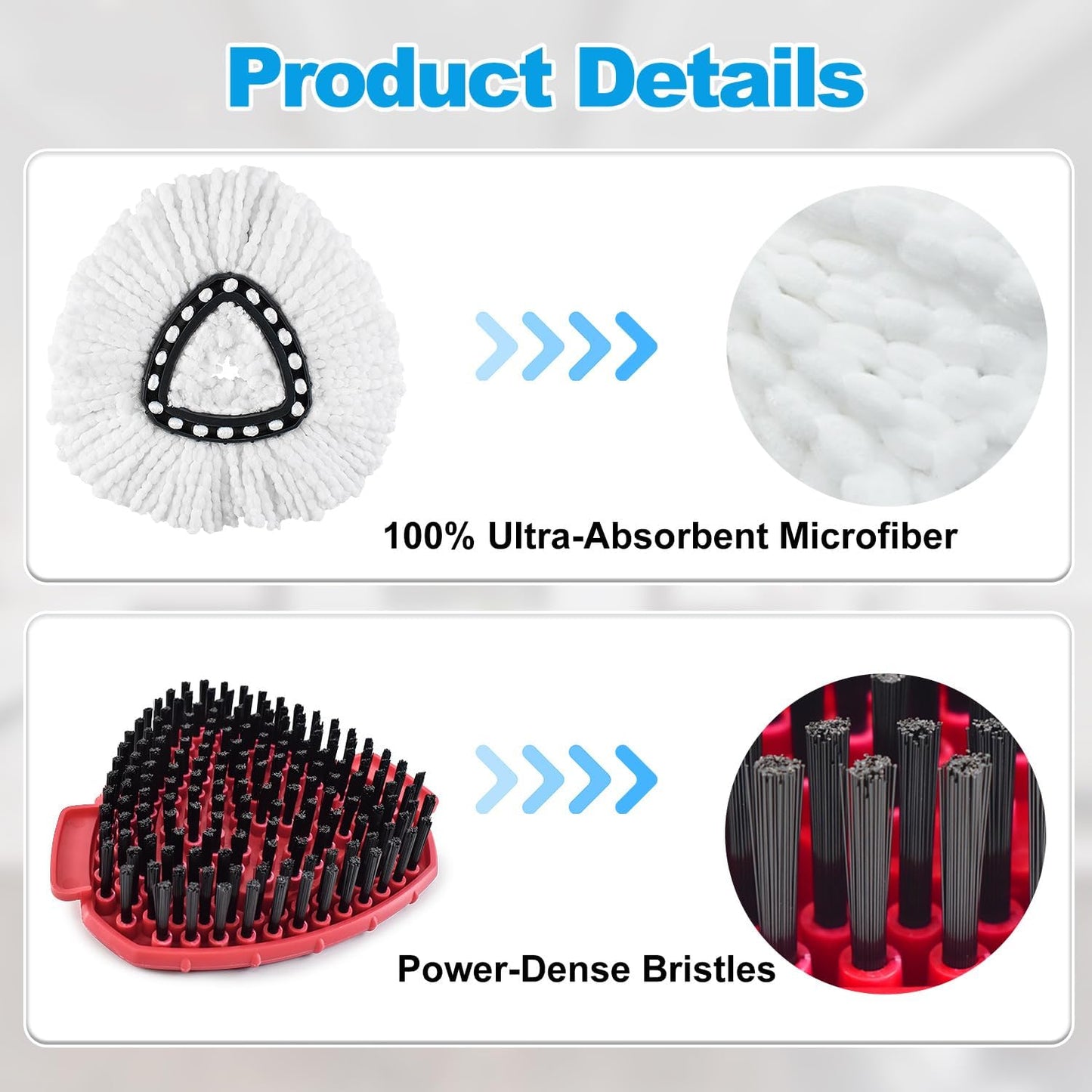 Mop Heads Replacements for Ocedar, Mop Replace Head for o Cedar Easywring 1 Tank, Spin Mop Replacement Head Mop Heads Include 6 Mop Refills Machine Washable, 1 Scrubber Mop Head and 1 Mop Base