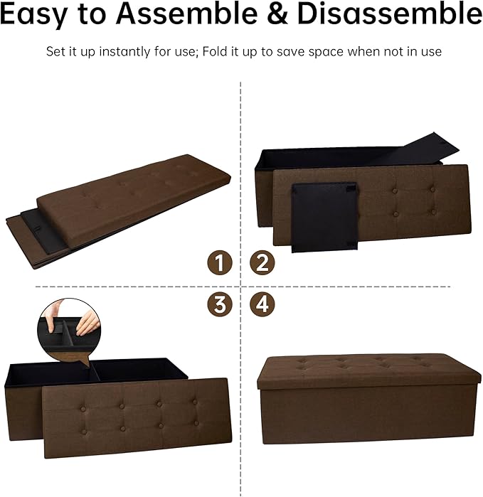 GLAXYFUR 43 Inches Folding Storage Ottoman Bench, Storage Chest, Footrest - Image 4