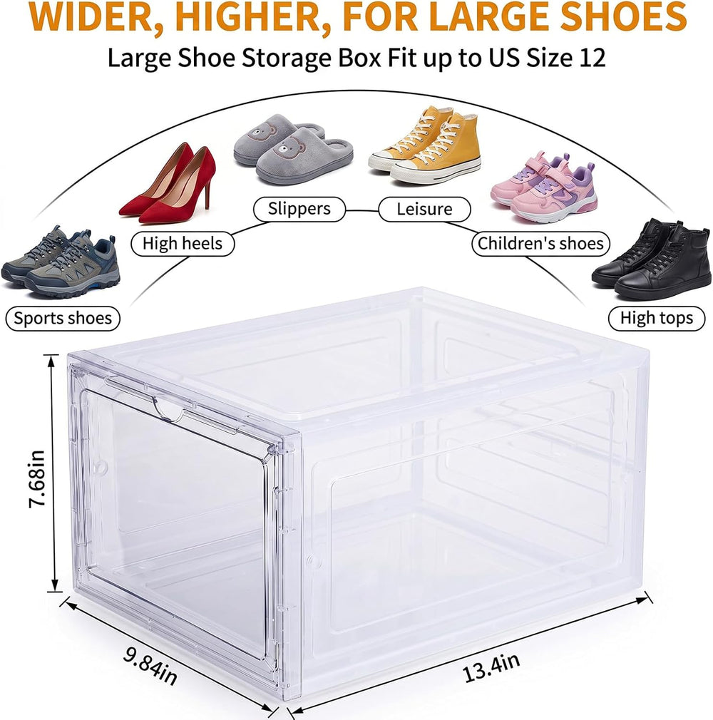 Large Clear Shoe Storage Boxes Stackable, 12 Pack Hard Plastic Shoe Storage O...