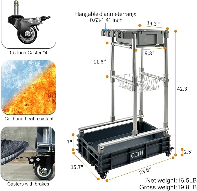 Rolling Cleaning Cart with Mop & Broom Organizer ， Convenient Storage Cart - Image 7