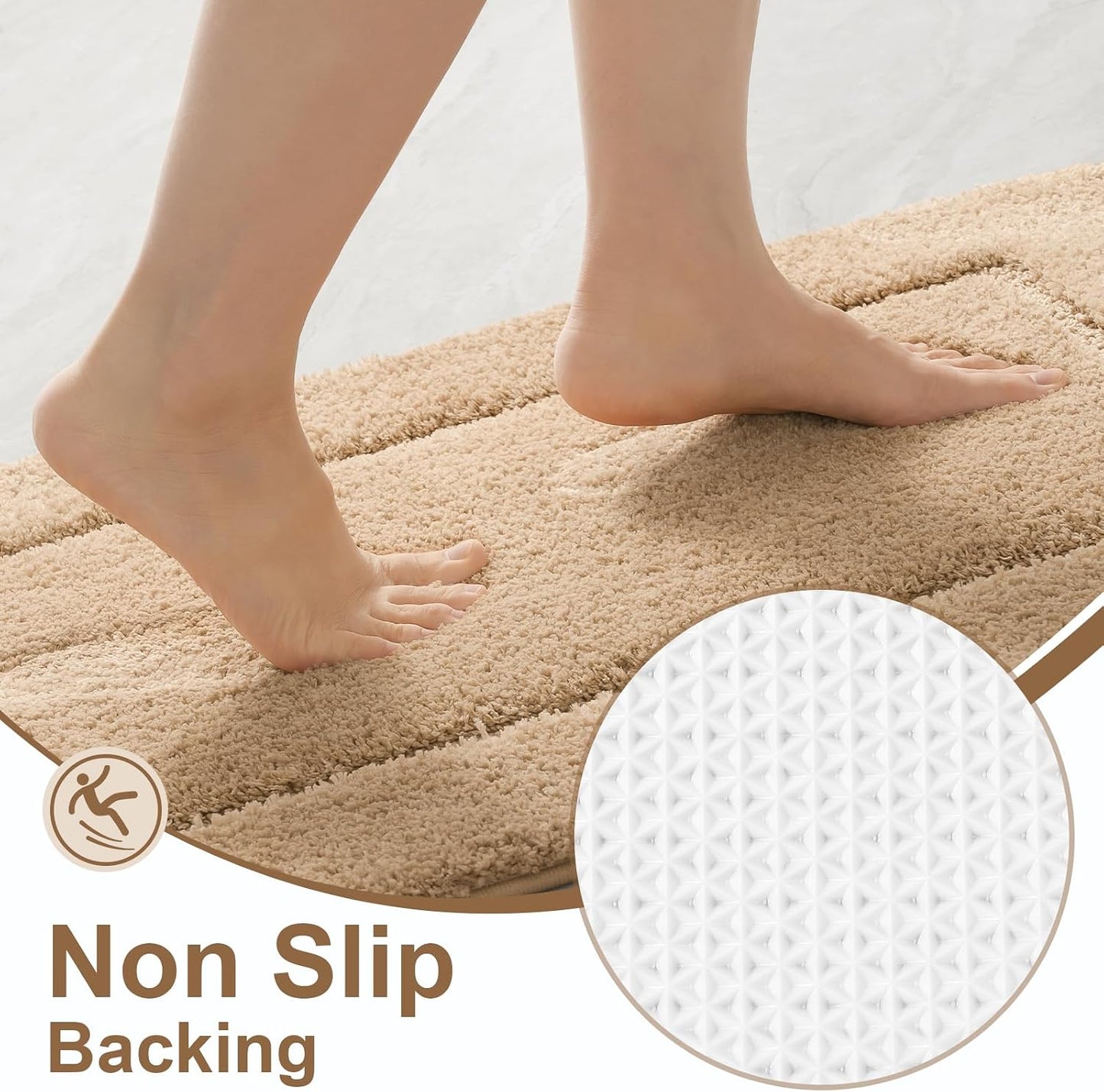 LOCHAS Bathroom Rug Set, Bath Rugs Sets 3 Piece Non Slip Backing, Washable Absorbent Microfiber Bath Mat Set, Soft Cozy Bathroom Mat for Shower Sink Toilet, Beige