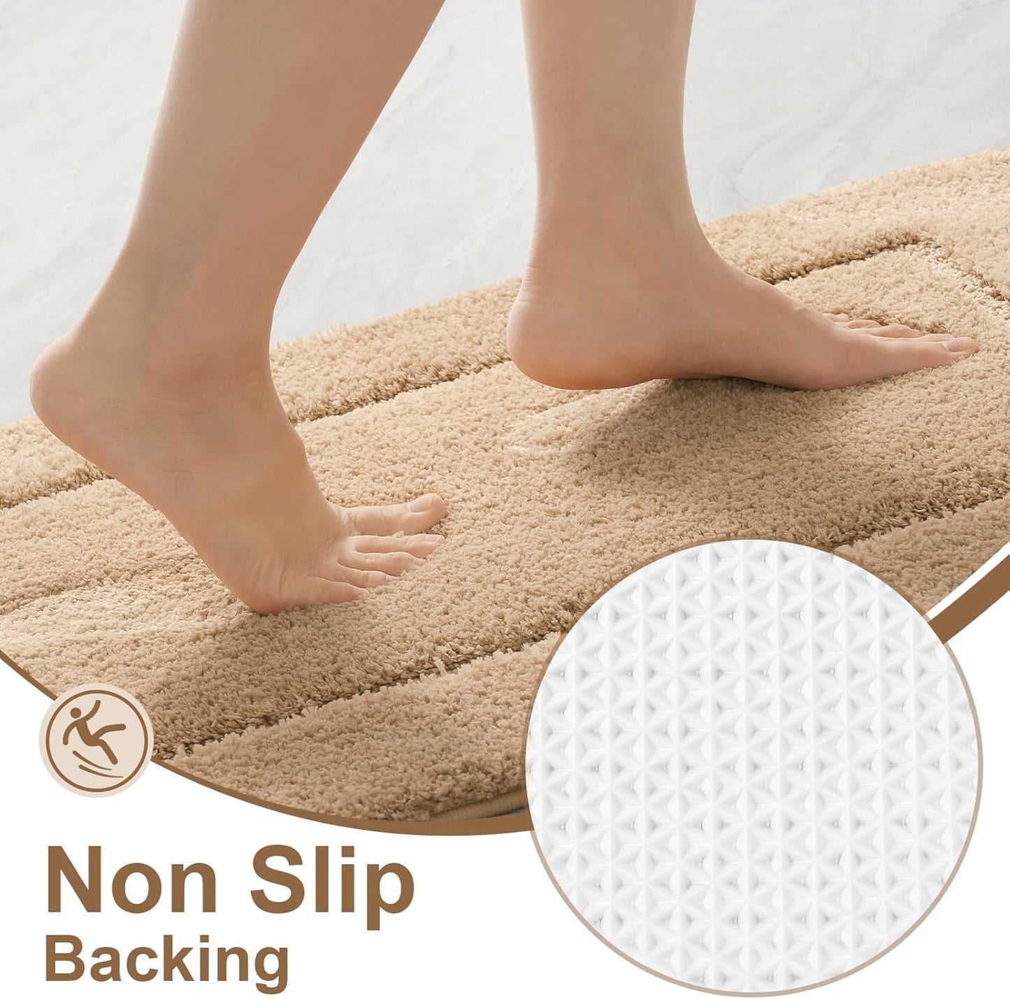 LOCHAS Bathroom Rug Set, Bath Rugs Sets 3 Piece Non Slip Backing, Washable Absorbent Microfiber Bath Mat Set, Soft Cozy Bathroom Mat for Shower Sink Toilet, Beige