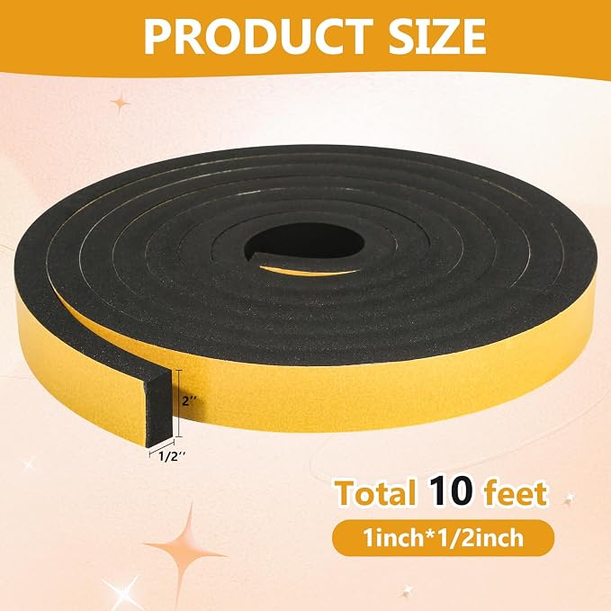 Weather Stripping Seal for Door Window, 10Feet High Density Foam Tape, - Image 2