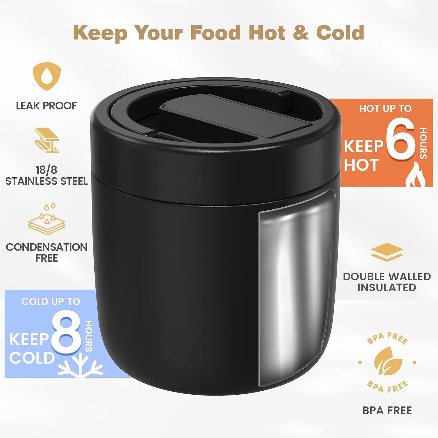 Thermo for Hot Food Adults, 40.5oz Wide Mouth Soup Thermo Lunch Containers with Spoon, Stainless Steel Vacuum Insulated Bento Lunch Box,Lunch Containers with Handle(Black)