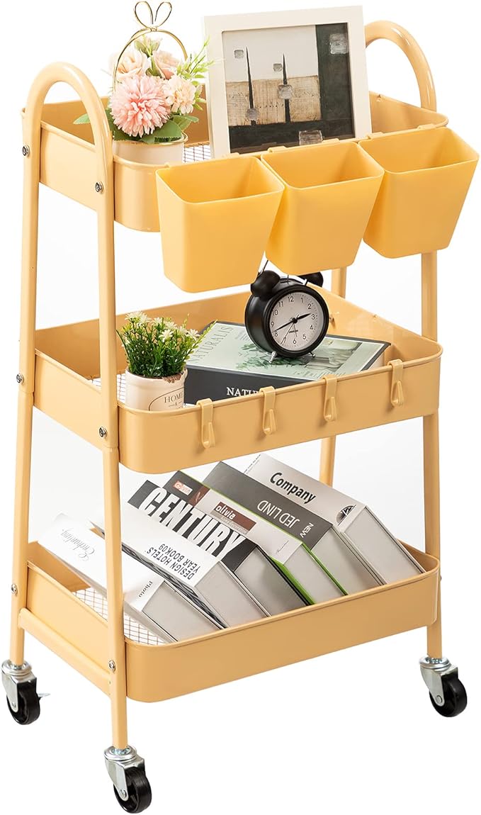 danpinera 3-Tier Rolling Cart, Metal Rolling Storage Cart by danpinera