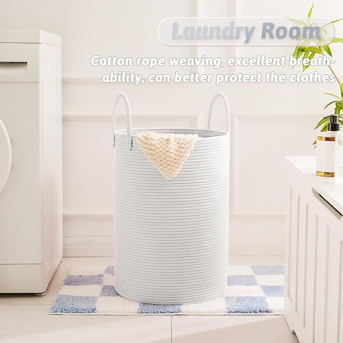 Laundry Basket, Woven Cotton Rope Laundry Hamper, 40L - Image 5
