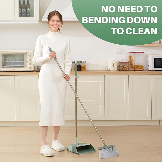JOYMOOP Dark Teal Green Broom and Dustpan Set, Upright Angle - Image 2